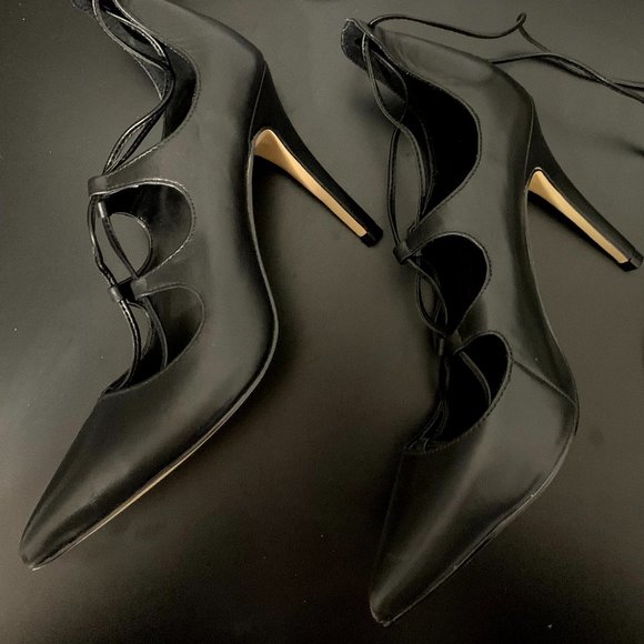 Saks Fifth Avenue Black Lace Up Stilettos - Picture 3 of 11